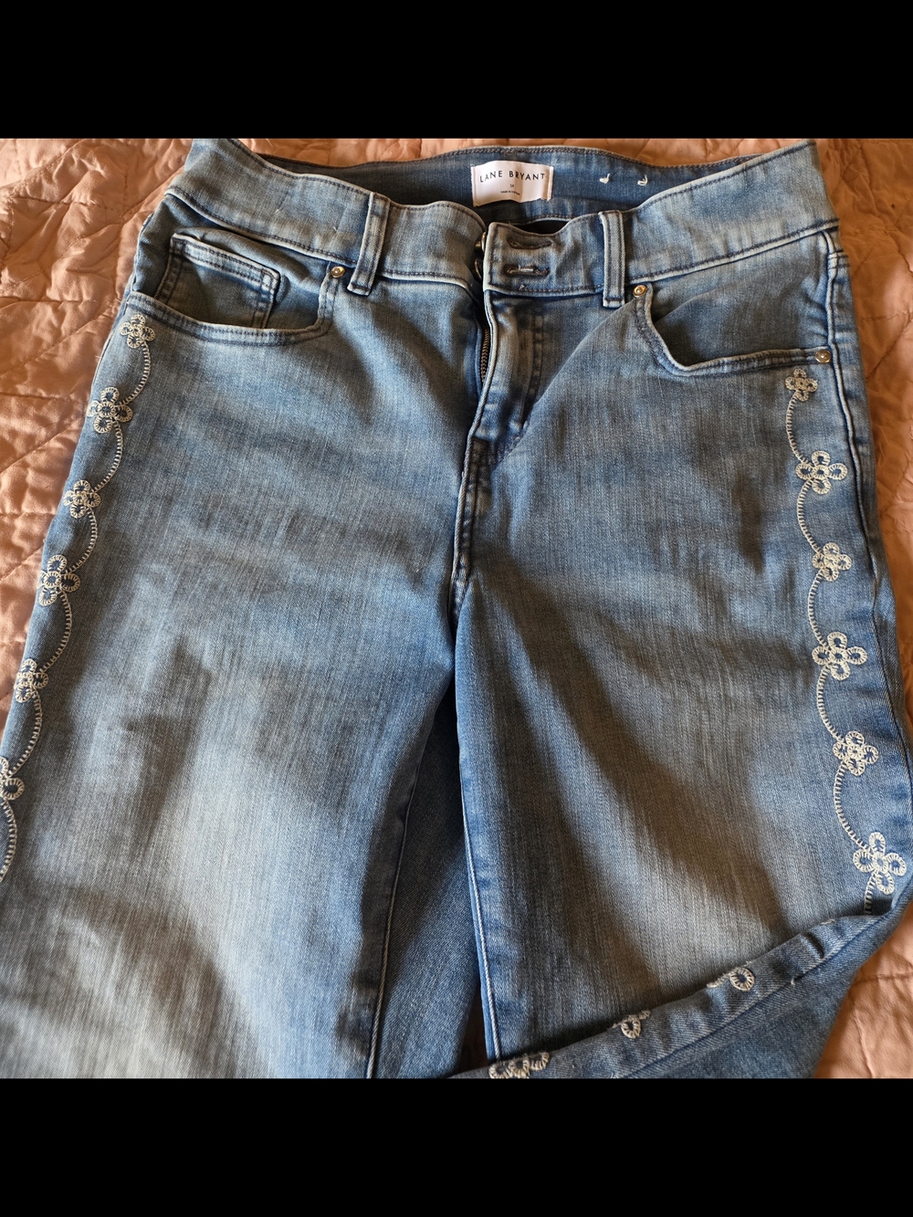 Lane Bryant Light Blue Straight/Wide Leg Jeans with Side Floral Embroidery